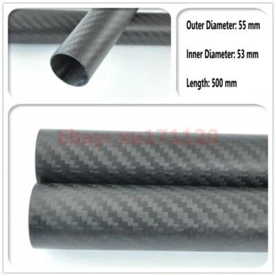 ID 53mm x OD 55mm x 500mm 3k Carbon Fiber Round Tube Matte (Roll Wrapped) 55*53 - Image 1 of 3