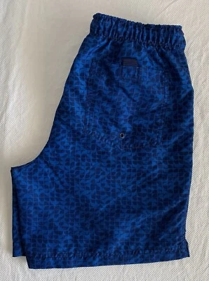 Speedo Board Shorts Men's M Blue Geo Print Swim Trunks Lined Drawstring Pockets - Image 1 of 4
