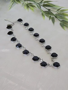 White House Black Market Necklace Silver with Faceted Black Glass Hexagons... - Picture 1 of 4