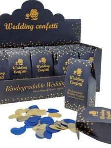 20 Navy/Gold Wedding Confetti Box Tray Guests BIODEGRADABLE Throwing Paper Table - Picture 1 of 8