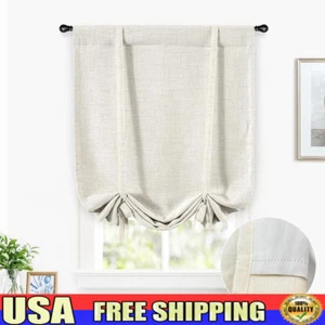 Linen Blackout Tie Up Curtains Thermal Insulated Rod Pocket Small Window Shade - Picture 1 of 9