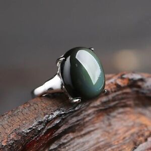 Natural Obsidian Stone Black Gemstone Ring for Strength Inspiration Protection