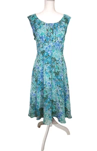 Roz & Ali Dress Sleeveless Blue Green Floral Chiffon Lined Womens Size 14 - Picture 1 of 9