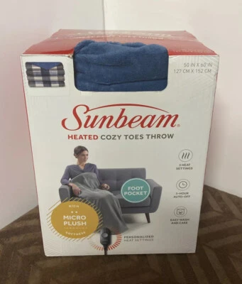 Sunbeam Electric Heated Cozy Toes Throw 50"X60" Blue / Flannel Colored ~ New ~ - Image 1 of 4