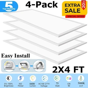 2 x 4 Led Ceiling Lights, 4 Pack 75W 5000K Recessed Indoor Drop Ceiling Lights - Picture 1 of 13