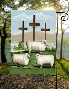 Three Crosses Three Sheep Garden Flag ~ Double Sided Quality - Picture 1 of 1