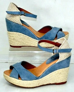 Anthropologie Pina2 Womens Shoes Espadrille Wedges Blue Suede Straps Size 6.5 37 - Picture 1 of 4