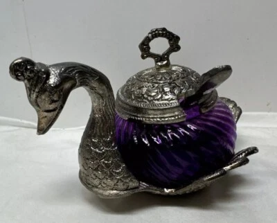 Ambientador bucal de cristal púrpura Ecraftindia de vidrio metal cisne azucarero cuchara Foto 1 de 4