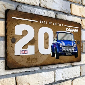 Mini Cooper House Number Slate Sign Car Garage Door Plaque Personalised CLS34 - Picture 1 of 6