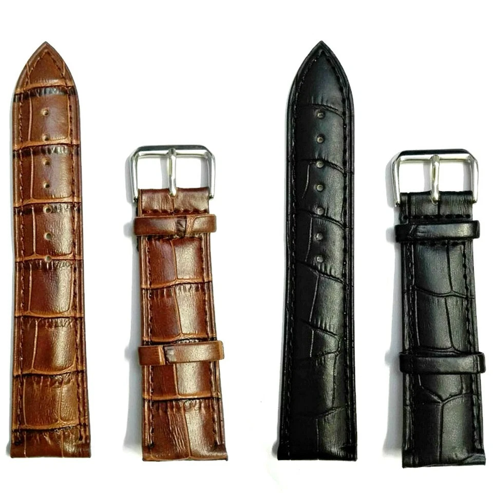 12MM-24MM UHRENARMBAND LEDER EDELSTAHL SCHLIEßE UHR SCHWARZ BRAUN ERSATZ ARMBAND - Bild 1 von 1