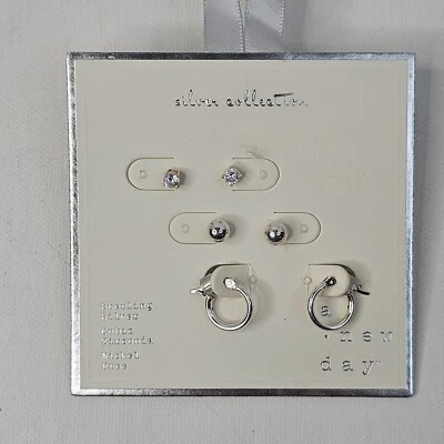 Juego de 3 pendientes de plata de ley con circonitas cúbicas sin níquel A New Day Foto 1 de 4