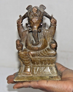 Vintage Hindu God Ganesh Stone Statue Religious Figure Decorative & Collectible
