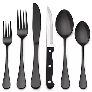 24-Piece Black Stainless Steel Flatware Set Service for 4 Dishwasher Safe - Picture 1 of 7