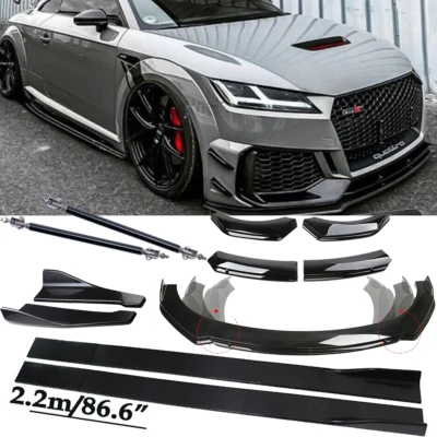 For Audi TT Front Bumper Lip /Spoiler Side Skirts+Rear Glossy Black - Image 1 of 4