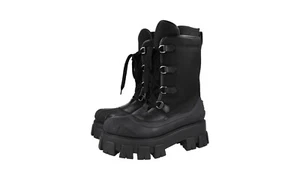 PRADA Leder Nylon Gummi Monolith Combat Boots Stiefel Schwarz NEU - Bild 1 von 11