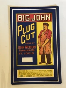 ORIGINAL BIG JOHN PLUG CUT TABAKDOSE ETIKETT JOHN WEISERT ST.LOUIS 3,5x5,5" - Bild 1 von 1