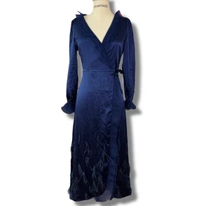 Hill House women's Dolly silk feathered tulle robe dress nav blue sz small - Picture 1 of 5