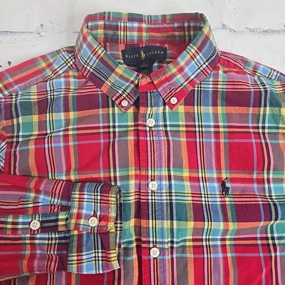 Camisa Ralph Lauren juvenil grande xadrez vermelha manga longa Preppy - Imagem 1 de 4