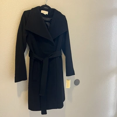 Michael Michael Kors Women’s Wool Black Belted Coat NWT Size Small - Image 1 of 4