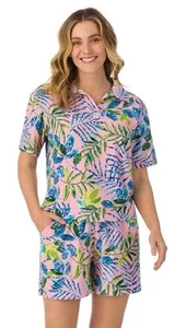 Cuddl Duds Kurzarm Schlaf Bermuda Shorts Set Tropical S Velour Schwimmen Überziehen - Bild 1 von 6