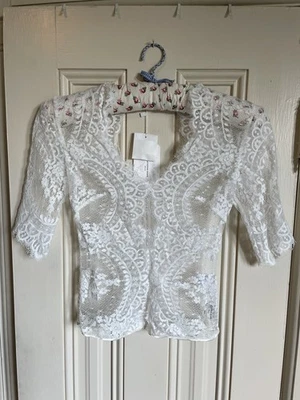 NUEVO CON ETIQUETAS BHLDN Estilo Catherine Deane Kelis Topper Encaje Blanco Talla XS Foto 1 de 4