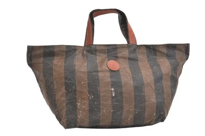 Authentic FENDI Pequin Hand Tote Bag Purse PVC Leather Brown Black Junk 3298N - Image 1 of 4