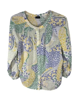 Talbots XL Floral Print Cotton Button Front L/S Shirt Lightweight Crochet Smock - Image 1 of 4