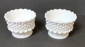 Vintage Hobnail Milk Glass Pedestal Candle Holder With Scalloped Edge Fenton - Picture 1 of 6