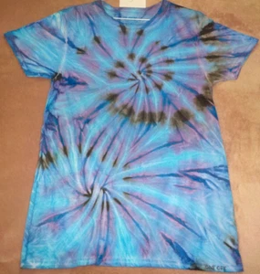 Mens 100% cotton One Off Tie Dye T-shirt "Blue Purple Double spiral" size S, new - Bild 1 von 3