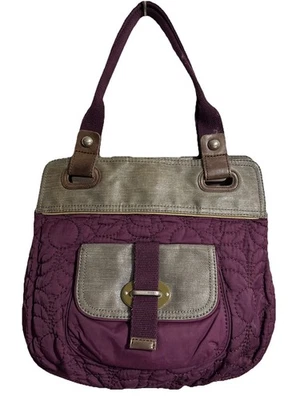 Fossil Key-Per Purse ZB5021 Quilted Purple/Metallic Brown Leather Tote Handbag - Image 1 of 4