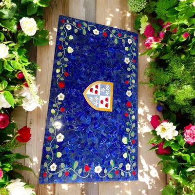 48" x 24" Marble with Semi precious stone Lapis  Work Dining Tabletop - Image 1 of 4