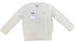Ralph Lauren Cable Knit Cardigan White Embroidered Logo 24M 1 KWY001 - Picture 1 of 7