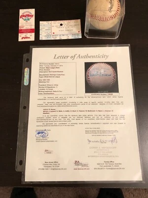 Autograph Baseball W/ 10 Autos! Foul Ball Auto R.Alomar/J.Guzman/D.Wells & More - Image 1 of 4