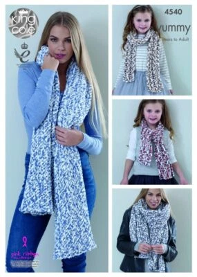 King Cole Knitting Pattern Ladies Shawls and Girls Scarves 4540 Chunky Yummy - Image 1 of 4
