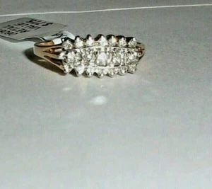 14K Yellow Gold White Diamond Round Cluster Ring, Size 7, 0.20(TCW), 2.5GR - NWT - Picture 1 of 12