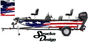 American Flag Distressed USA Graphic Fishing Vinyl Bass Fish Decal Wrap Boat Kit - Picture 1 of 1