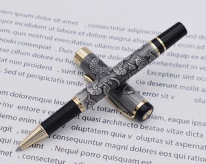 Jinhao 5000 Vintage Gray Rollerball Pen Dragon Texture Carving Writing Gift Pen - Picture 1 of 6
