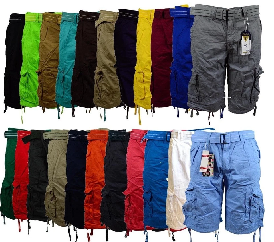 Pantalones Cortos Hombre Carga con Cinturón Focus 32 34 36 38 40 42 44 Informales Cortos Negro Rojo   Foto 1 de 1