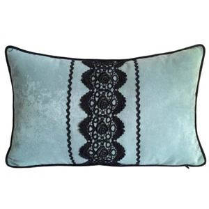 Faux Suede Guipure Applique Turquoise Green 12"x20" Pillow Case/Cushion Cover - Picture 1 of 5