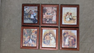 Lot of 7 small wooden frame wall art prints signed by MG Made in England - Picture 1 of 15