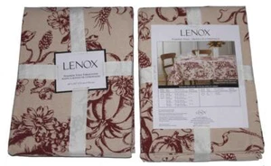 LENOX Pumpkin Toile Garnet & Khaki Tan Weaved Cotton/Polyester Tablecloth NWT - Picture 1 of 1