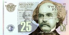 Mujand Republic 25 Zilchy, 2013, billets de banque, Nathaniel Hawthorne, Unc