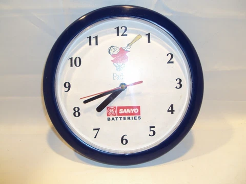 San Diego Padres Clock Padre w/ Bat Sanyo Batteries Promotional 8 inch Cover