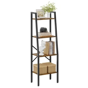 Ladder Shelf Bookcase, 4-Tier Industrial Tall Ladder Bookshelf with Metal Fra... - Picture 1 of 2