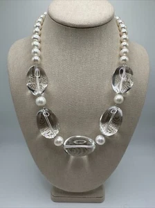 Lucas Lameth XL Clear Quartz & Genuine Freshwater Pearl 925 Necklace - Picture 1 of 7