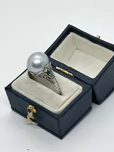 Antiker Art Deco Ring grau Barock Perle filigran 14 Karat Weißgold Größe 6,5 - Bild 1 von 9