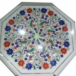 14" side / end Marble white Table Top Pietra dura Inlay Furniture Decor gift - Picture 1 of 1