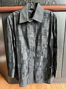 Lafayette 148 New York Top Womens M Black Geometric Lace Shirt NWT $498 - Picture 1 of 5