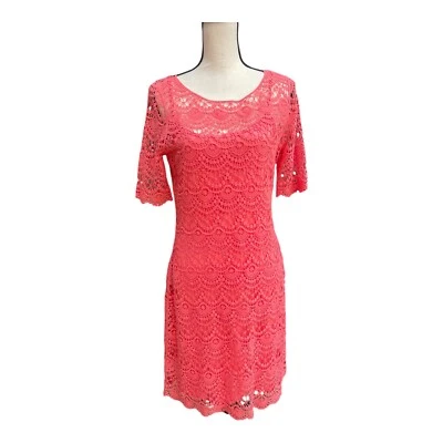 Lauren Ralph Lauren Crochet Sheath Dress Women's Size Medium Pink Salmon - Image 1 of 4