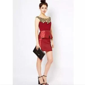 Virgos Lounge Andrea Embellished Floral Top Party Dress Burgundy Sz Small UK 8 - Picture 1 of 15